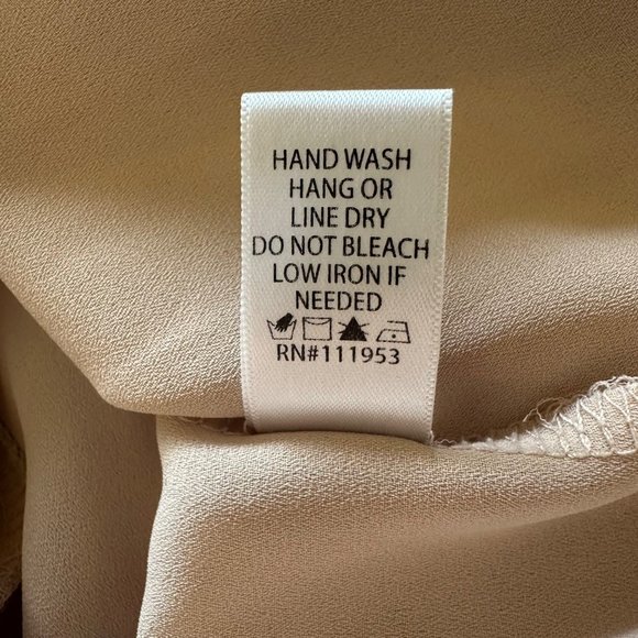 Active USA Womens Soft Beige Chiffon 3/4 Sleeves V Neck Overlap Front Blouse S - Picture 8 of 9